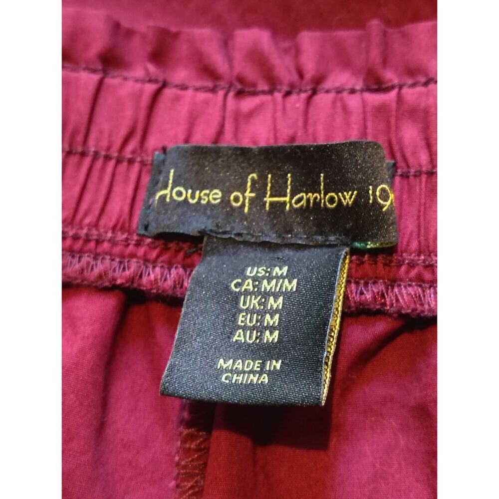 House of Harlow 1960 Burgundy Wide Leg Crop Pants Cotton Culottes Red Medium - Picture 2 of 10